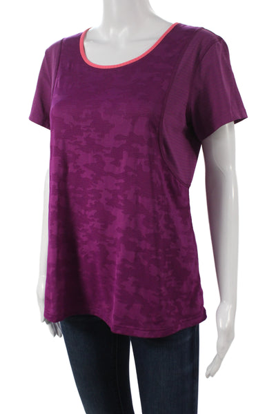 Lululemon Women Camouflage Purple T-Shirt Round Neck Short Sleeve Size S