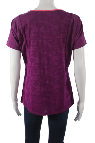 Lululemon Women Camouflage Purple T-Shirt Round Neck Short Sleeve Size S