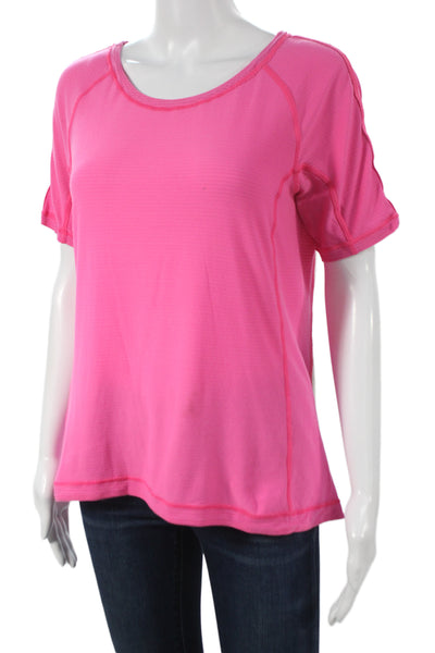 Lululemon Women Striped Pink Polyester Athletic Basic T-Shirt Round Neck Size S