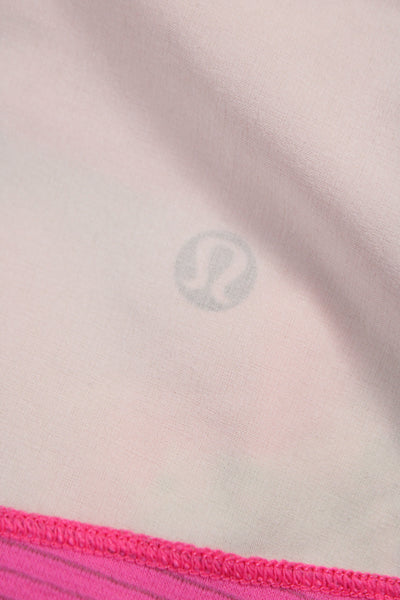 Lululemon Women Striped Pink Polyester Athletic Basic T-Shirt Round Neck Size S