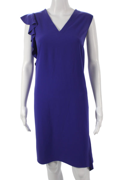 Akris Punto Women Shift Dress Purple V-Neck Midi Sleeveless Polyester Size 6