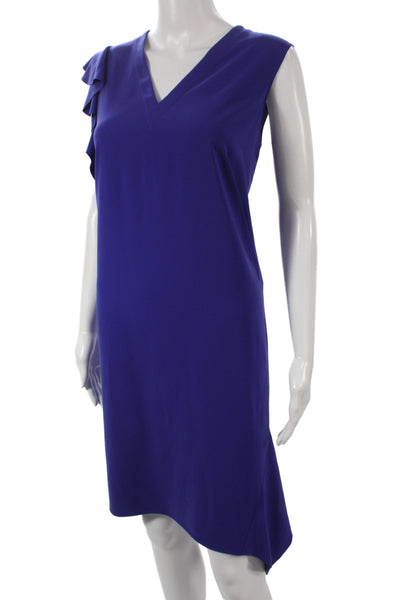 Akris Punto Women Shift Dress Purple V-Neck Midi Sleeveless Polyester Size 6