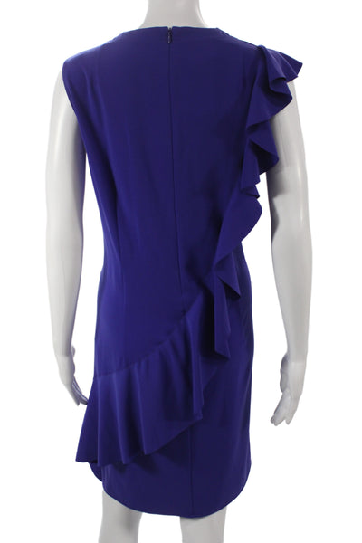 Akris Punto Women Shift Dress Purple V-Neck Midi Sleeveless Polyester Size 6