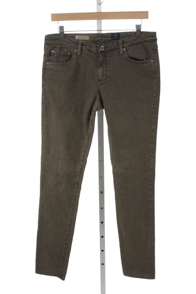AG Women Skinny Green Jeans Cotton Mid Rise Button Size 31