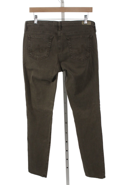 AG Women Skinny Green Jeans Cotton Mid Rise Button Size 31