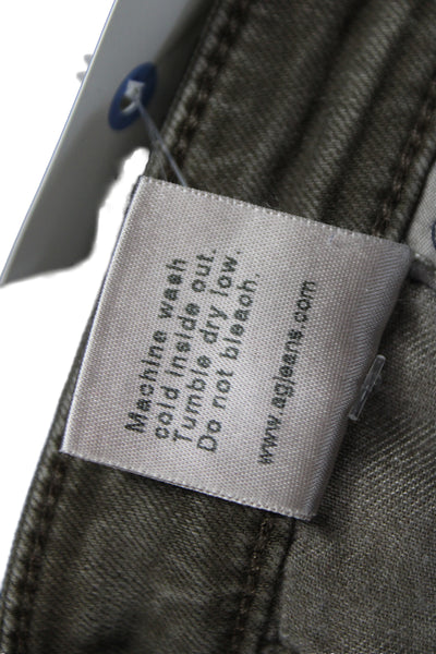 AG Women Skinny Green Jeans Cotton Mid Rise Button Size 31