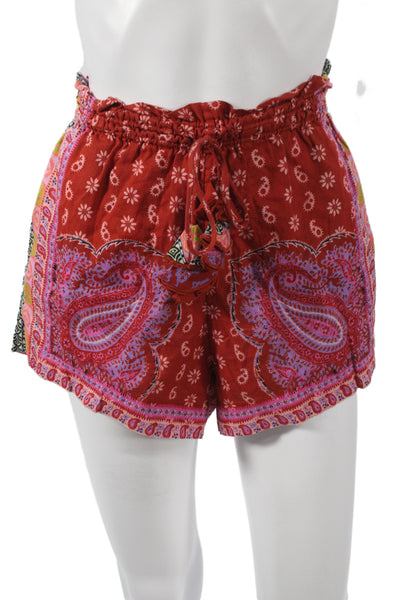 BOTEH Womens Paperbag Shorts Red Paisley Drawstring Size 1