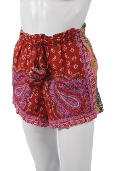 BOTEH Womens Paperbag Shorts Red Paisley Drawstring Size 1