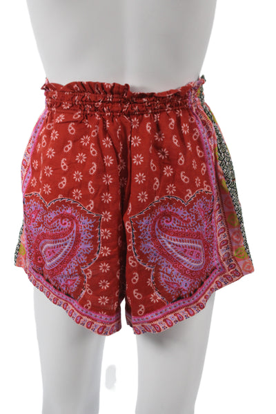 BOTEH Womens Paperbag Shorts Red Paisley Drawstring Size 1