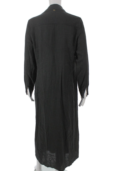 PQ Women Shirt Dress Black Linen Longsleeve Collared Button Knee Length Size XS