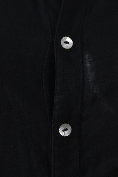 PQ Women Shirt Dress Black Linen Longsleeve Collared Button Knee Length Size XS