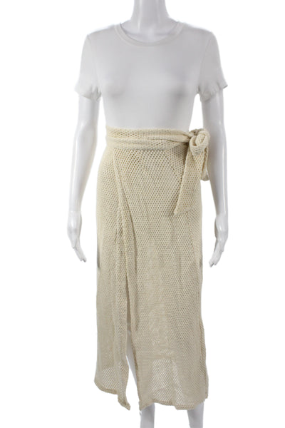 BOTEH Women Wrap Skirt Ivory Solid 100% Cotton Tie Waist Long Size 0