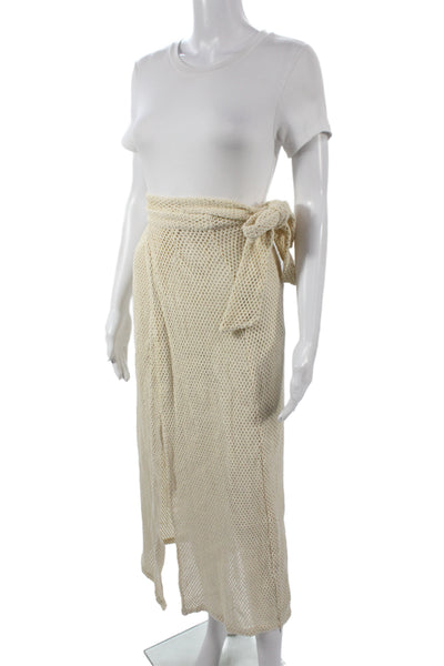 BOTEH Women Wrap Skirt Ivory Solid 100% Cotton Tie Waist Long Size 0
