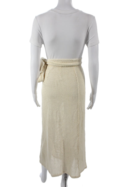 BOTEH Women Wrap Skirt Ivory Solid 100% Cotton Tie Waist Long Size 0