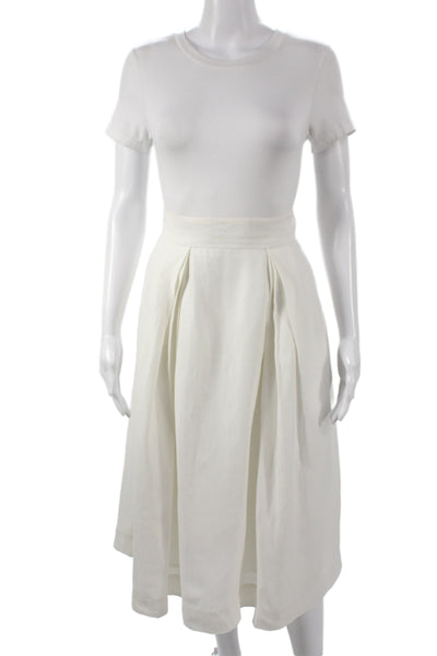 Milly Women Pleated Midi Skirt White Tencel Zip Size 4