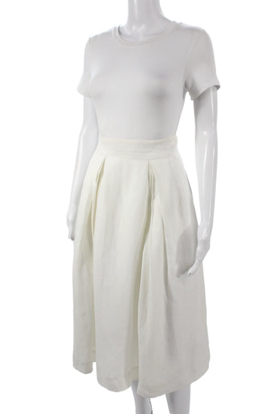 Milly Women Pleated Midi Skirt White Tencel Zip Size 4