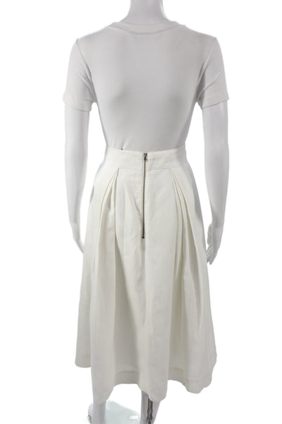 Milly Women Pleated Midi Skirt White Tencel Zip Size 4
