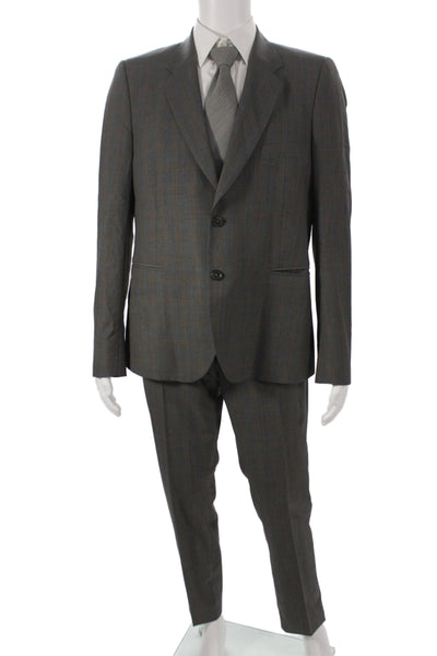 Paul Smith Mens 3 Piece Gray Wool Check Suit Formal Fall Size 44