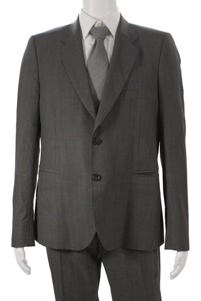 Paul Smith Mens 3 Piece Gray Wool Check Suit Formal Fall Size 44
