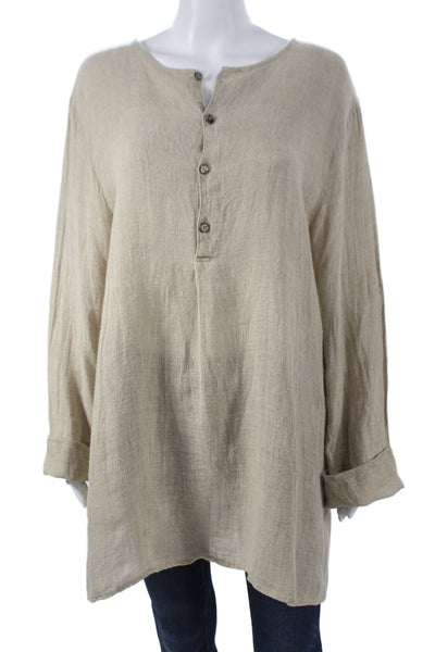 CP Shades Women Tunic Linen Henley Long Sleeve Beige Size M