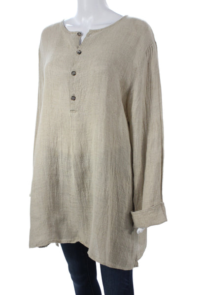 CP Shades Women Tunic Linen Henley Long Sleeve Beige Size M