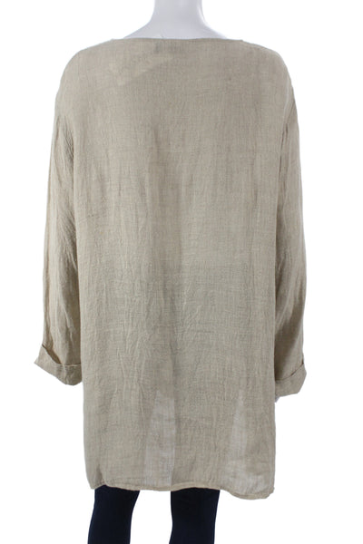 CP Shades Women Tunic Linen Henley Long Sleeve Beige Size M