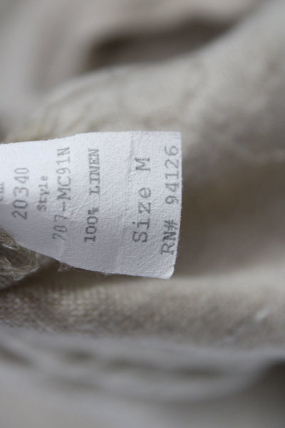 CP Shades Women Tunic Linen Henley Long Sleeve Beige Size M