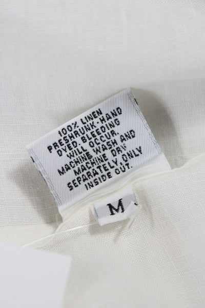 CP Shades Womens Linen Tunic Button Up White Long Sleeve Round Neck Size M