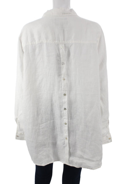 Tahari Women Tunic Blouse White Linen Collared Button Long Sleeve Plus Size 1X