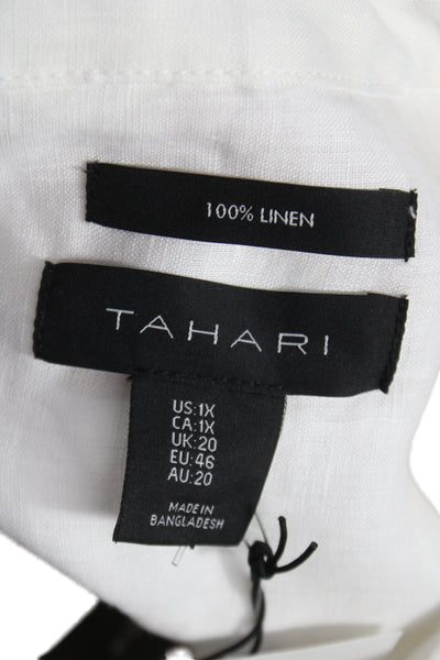 Tahari Women Tunic Blouse White Linen Collared Button Long Sleeve Plus Size 1X