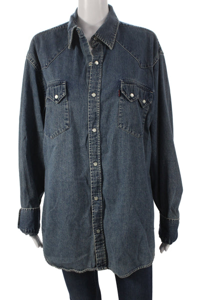 Levis Womens Western Collared Cotton Button-Up Long Sleeve Blue Shirt Size L