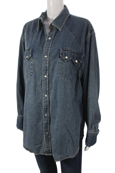 Levis Womens Western Collared Cotton Button-Up Long Sleeve Blue Shirt Size L