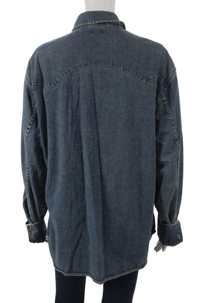 Levis Womens Western Collared Cotton Button-Up Long Sleeve Blue Shirt Size L