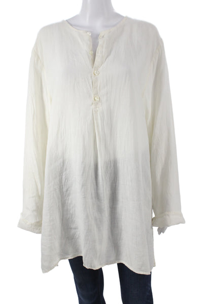 CP Shades Women Tunic Henley Button Linen White Long Sleeve Bohemian Size L