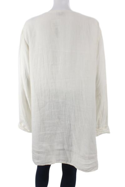 CP Shades Women Tunic Henley Button Linen White Long Sleeve Bohemian Size L