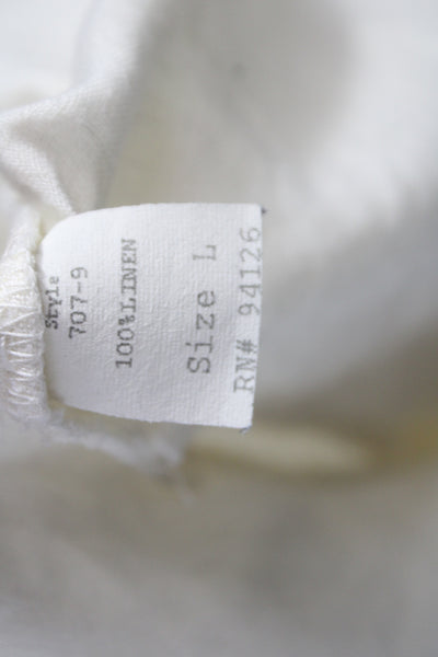 CP Shades Women Tunic Henley Button Linen White Long Sleeve Bohemian Size L
