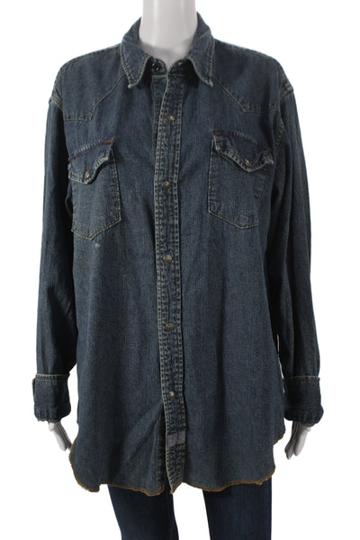 Levis Womens Western Collared Long Sleeve Blue Cotton Button-Up Shirt Size L