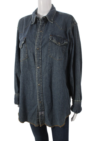 Levis Womens Western Collared Long Sleeve Blue Cotton Button-Up Shirt Size L