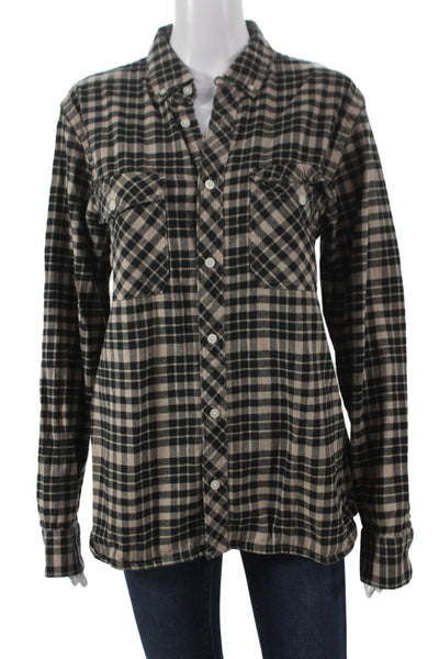 Everlane Womens Plaid Collared Cotton Button Up Long Sleeve Black Size M