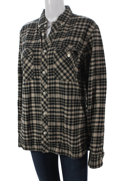 Everlane Womens Plaid Collared Cotton Button Up Long Sleeve Black Size M