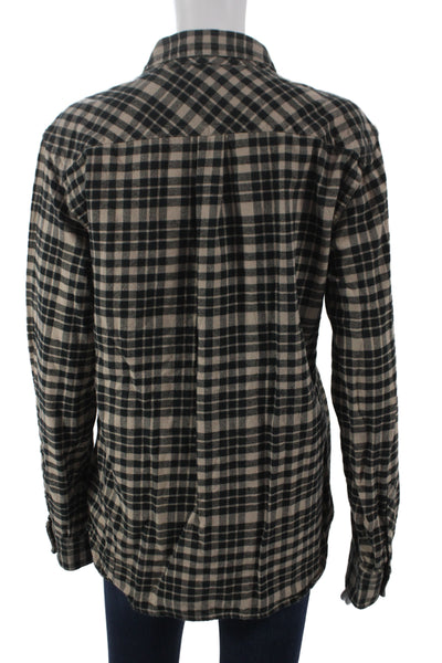 Everlane Womens Plaid Collared Cotton Button Up Long Sleeve Black Size M