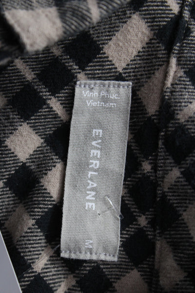 Everlane Womens Plaid Collared Cotton Button Up Long Sleeve Black Size M