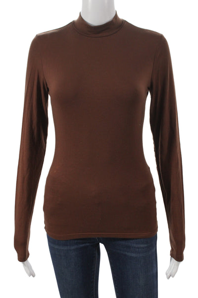 Reformation Womens Basic T-Shirt Brown Mock Neck Long Sleeve Tencel Size S