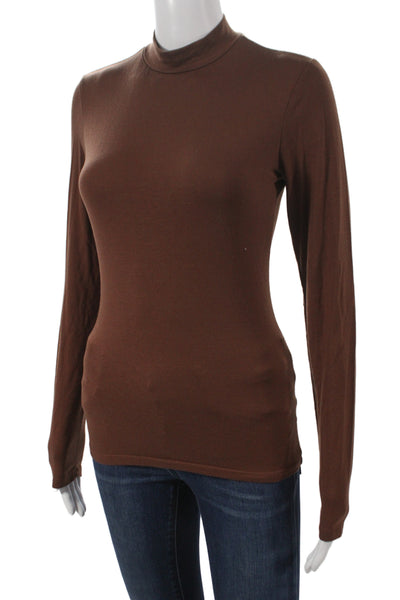 Reformation Womens Basic T-Shirt Brown Mock Neck Long Sleeve Tencel Size S
