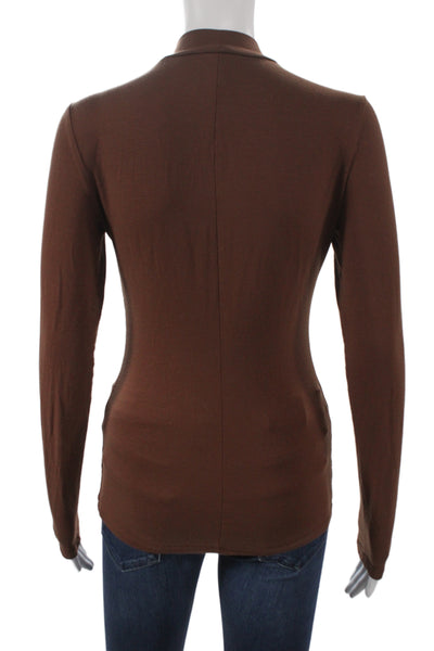 Reformation Womens Basic T-Shirt Brown Mock Neck Long Sleeve Tencel Size S