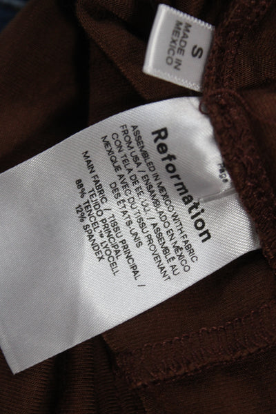 Reformation Womens Basic T-Shirt Brown Mock Neck Long Sleeve Tencel Size S