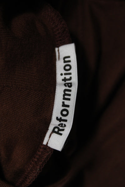 Reformation Womens Basic T-Shirt Brown Mock Neck Long Sleeve Tencel Size S
