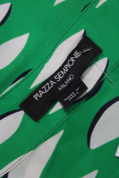 Piazza Sempione Women Green Silk Geometric Button-Up Blouse Longsleeve Size 42