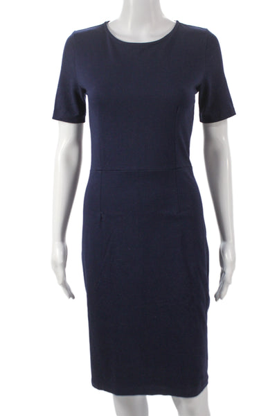 J Crew Women Sheath Dress Blue Cotton Knee Length Short Sleeve Zip Size 2 Tall