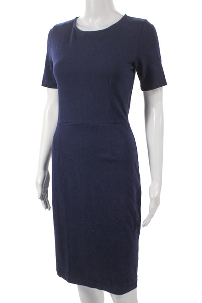 J Crew Women Sheath Dress Blue Cotton Knee Length Short Sleeve Zip Size 2 Tall